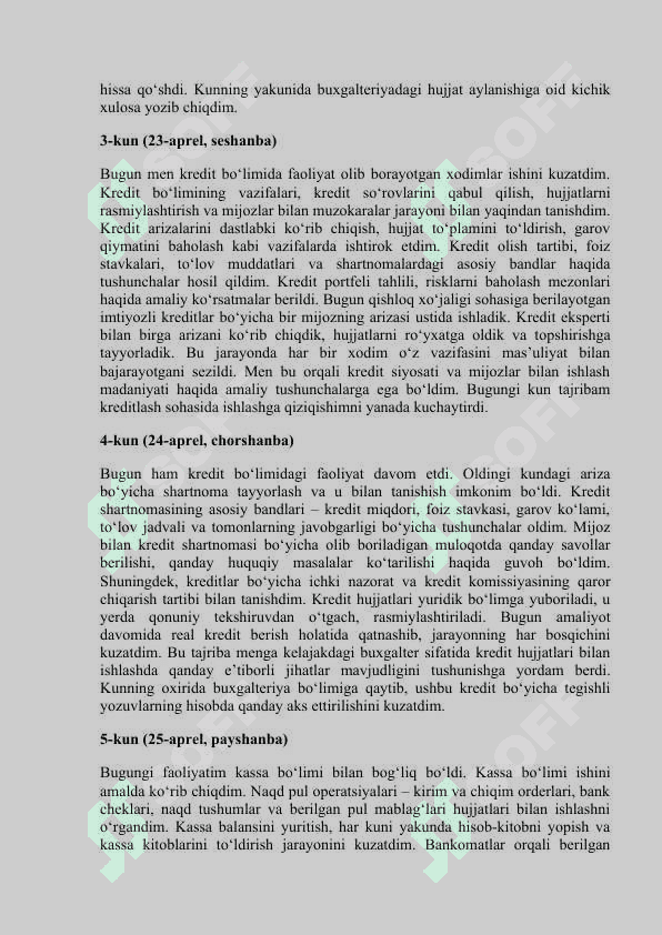 “Agrobank amaliyot kundaligi (14 kunlik to‘liq Word hujjat)” “Buxgalter yordamchisi amaliyot kundaligi – Agrobank, Parkent (14 kun)” “Bankda amaliyot o‘taganlar uchun tayyor kundalik – 2025-yil namunasi” “Buxgalteriya amaliyot kundaligi (Agrobank tuman filiali asosida)” “Tayyor bank amaliyot kundaligi 2