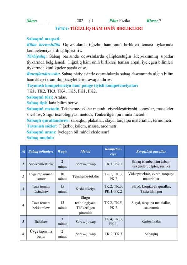 Tıǵızlıq hám onıń birlikleri