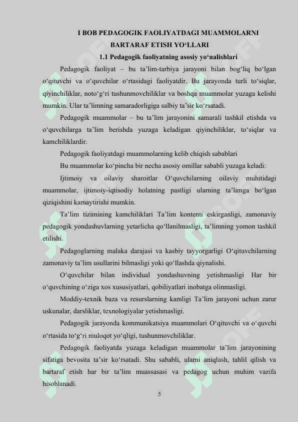 PEDAGOGIK FAOLIYATDA KELIB CHIQQADIGAN MUAMMOLAR VA KELIB CHIQISH SABABLARI 4
