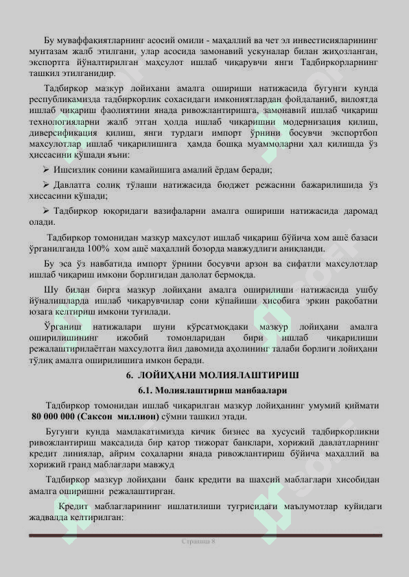 Қуйма музқаймоқ савдоси ва савдо дўкони фаолиятини йўлга қўйиш бизнес режаси 8