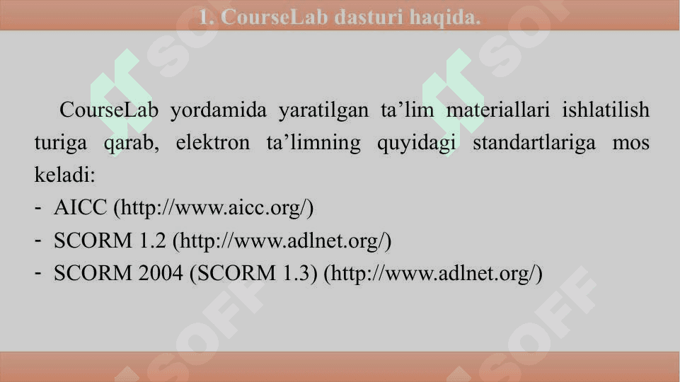 Elektron darslik yartuvchi dasturlar. CourseLab dasturi 6