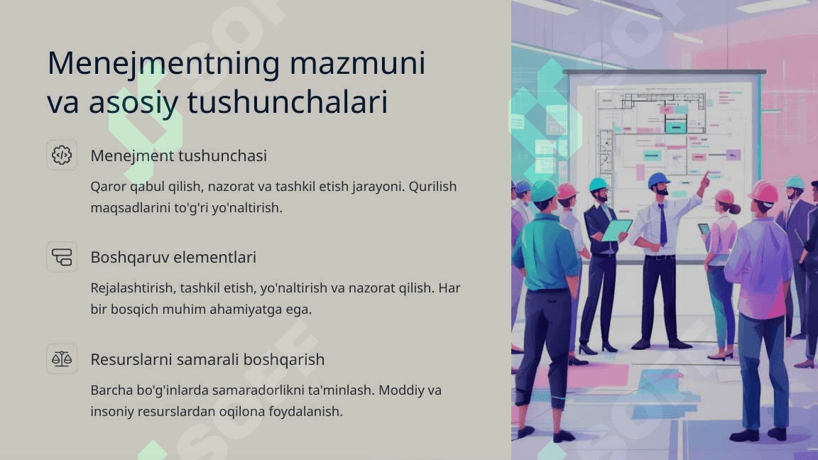 Qurilishda menejment. Boshqaruv jarayonining mohiyati va xususiyatlari 3