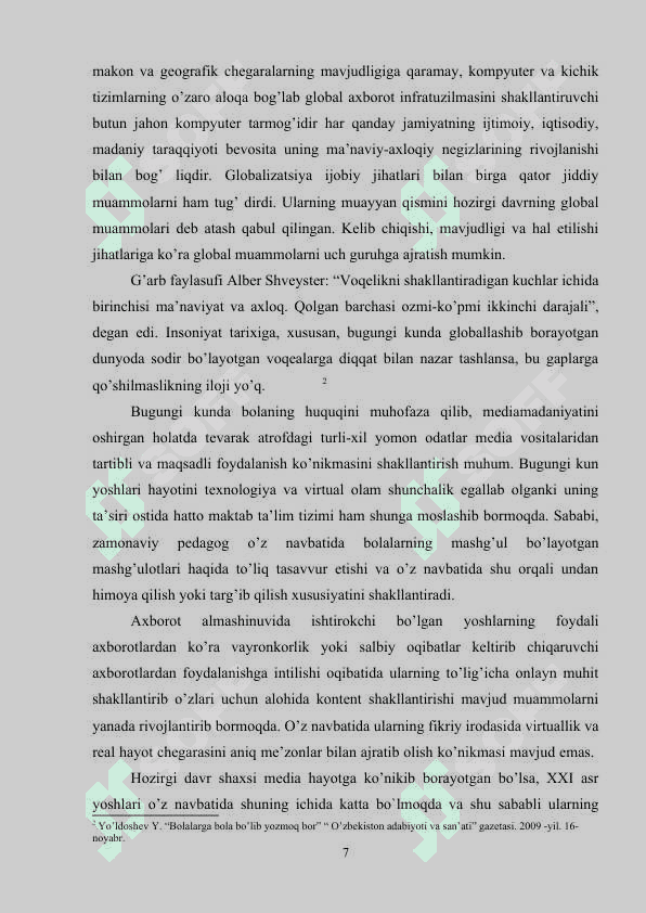 Ommaviy axborot vositalarining o‘quvchilar axloqiy fazilatlarini shakllantirishdagi imkoniyatlari 7