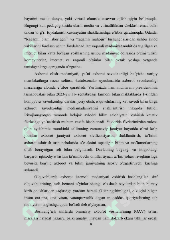 Ommaviy axborot vositalarining o‘quvchilar axloqiy fazilatlarini shakllantirishdagi imkoniyatlari 8