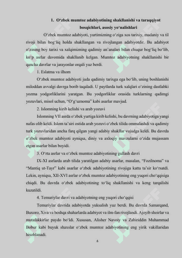 MUMTOZ ADABIYOT TARAQQIYOTIDA QUR’ONI KARIM G‘OYALARI VA HADISI SHARIFDAGI FIKRLARNING O‘RNI VA AHAMIYATI 6