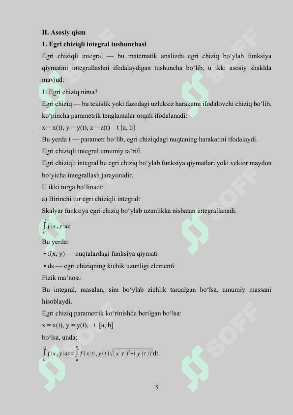 Birinchi va ikkinchi tur egri chiziqli integrallar 5