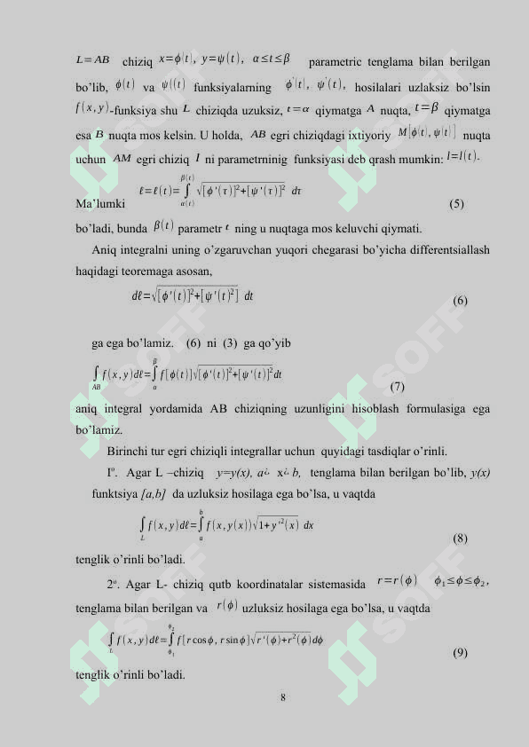 Birinchi va ikkinchi tur egri chiziqli integrallar 8
