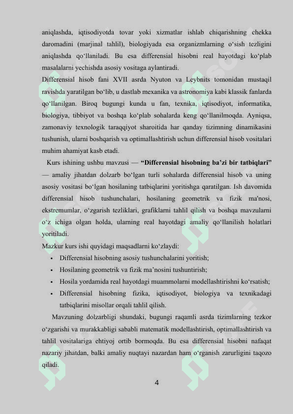 Differensial hisobning ba'zi bir tatbiqlari 4
