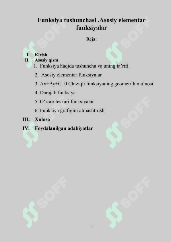 Funksiya tushunchasi.Asosiy elementar funksiyalar 2