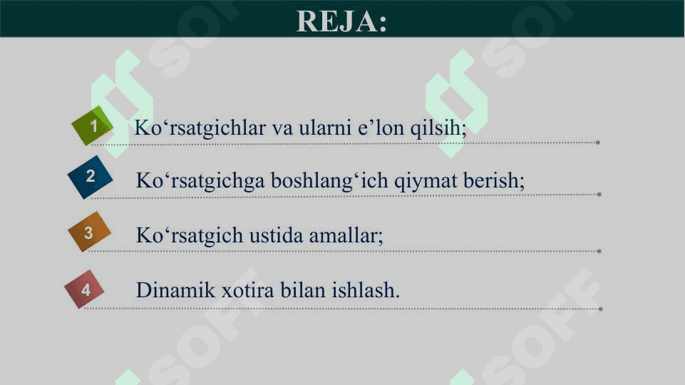Ko‘rsatkichlar va dinamik xotira bilan ishlash 2