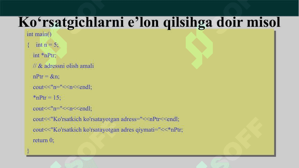 Ko‘rsatkichlar va dinamik xotira bilan ishlash 7
