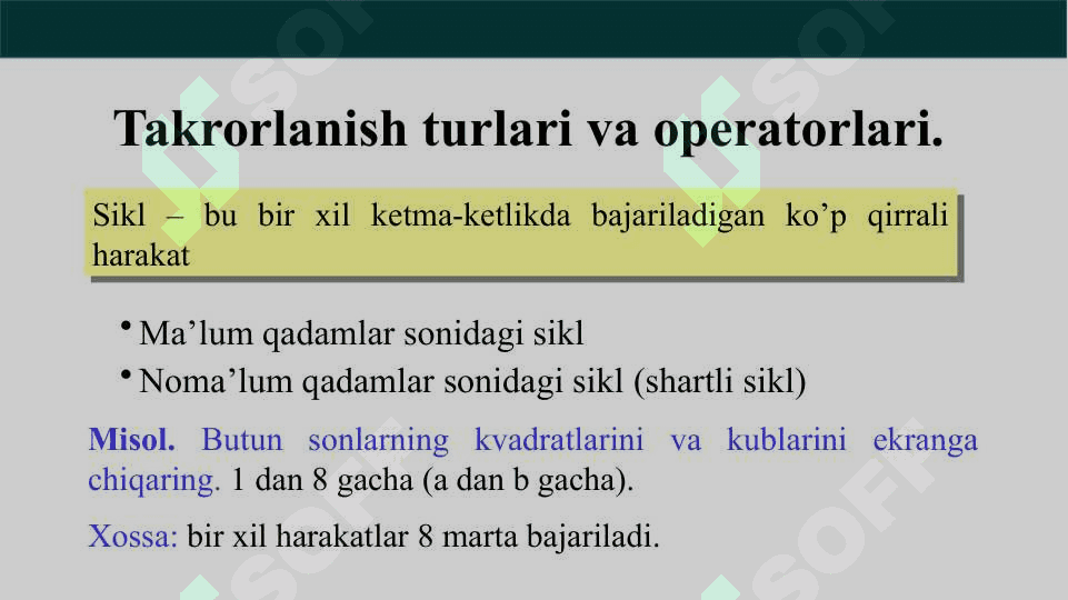 Takrorlanish operatorlari 3