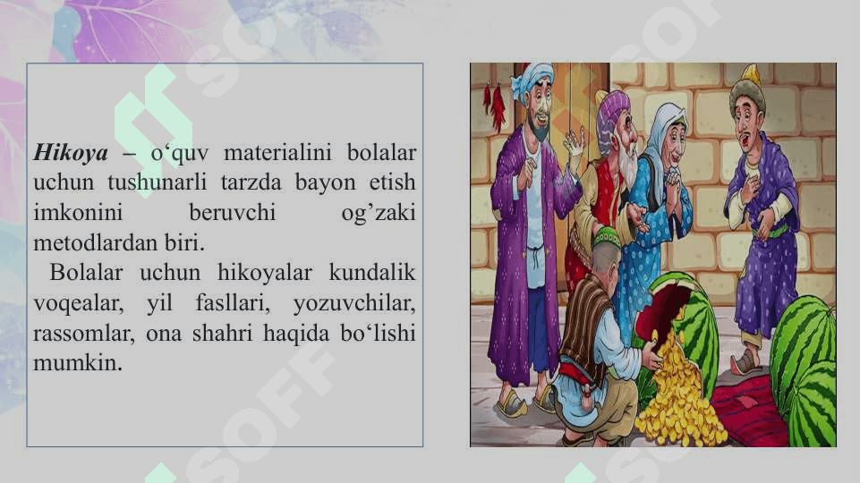 Hikoya qilib berish turlari va metodlari. O‘yinchoq va predmetlarga qarab hikoya qilishga o‘rgatish. o‘rgatish 3