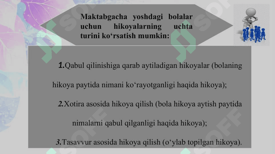 Hikoya qilib berish turlari va metodlari. O‘yinchoq va predmetlarga qarab hikoya qilishga o‘rgatish. o‘rgatish 4