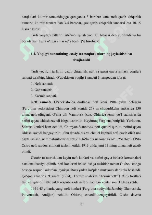 Oʻzbekiston yoqilg'i xomashyo salohiyati va uning hududiy tarkibi 6