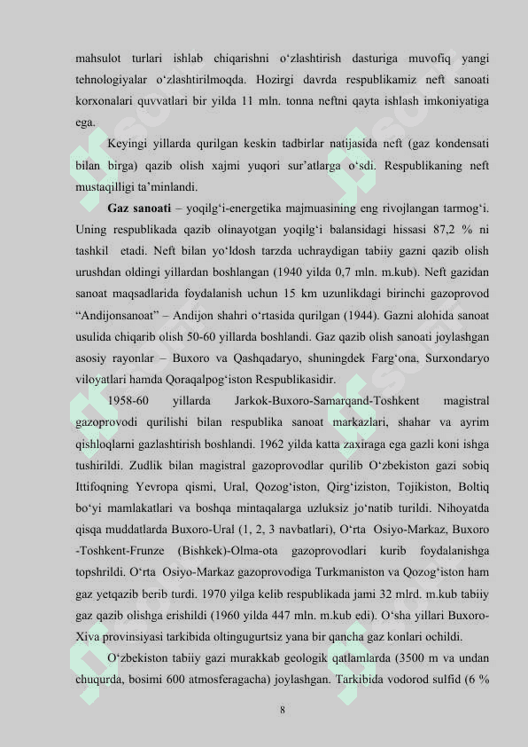 Oʻzbekiston yoqilg'i xomashyo salohiyati va uning hududiy tarkibi 8