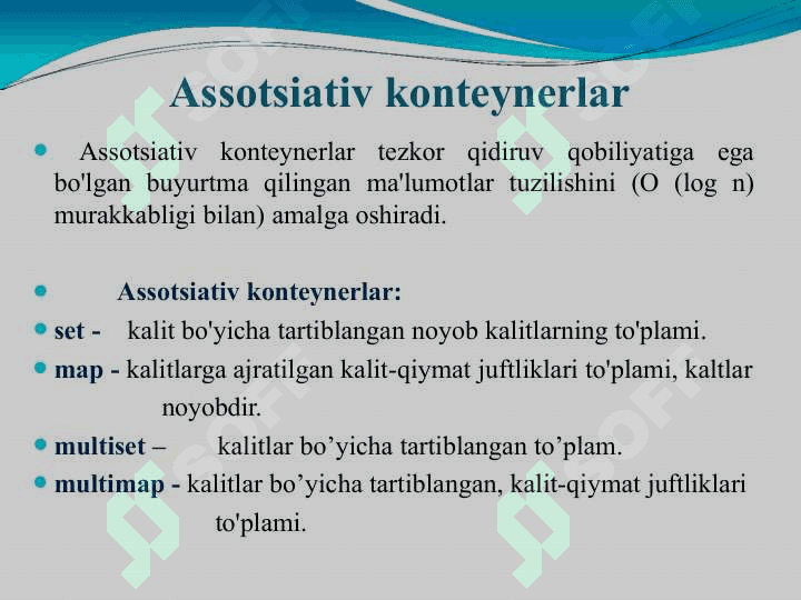 Assotsiativ va tartiblanmagan konteynerlar 2