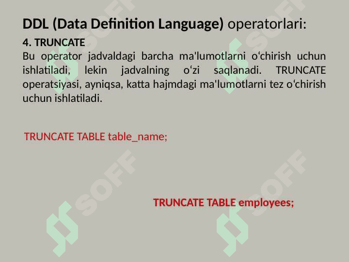 SQLning DDL operatorlari 8