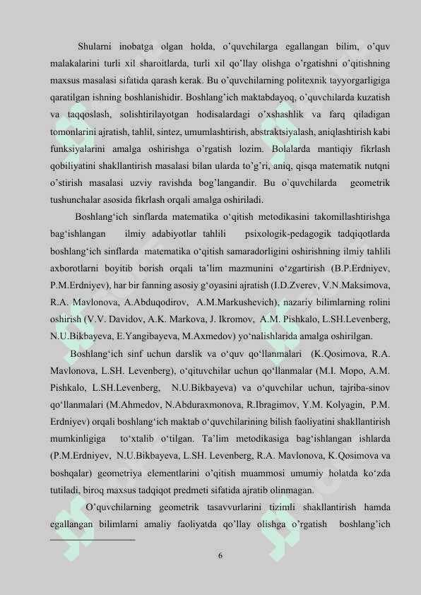4-Sinfda geometriya elementlarini o’qitish usullari  mavzusida bakalavr darajasini olish uchun yozgan 6