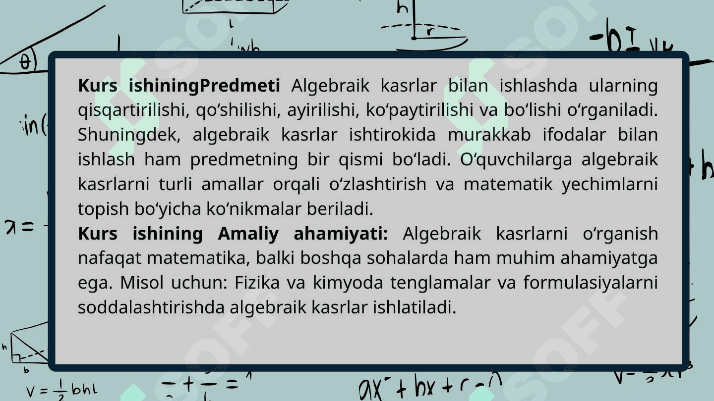 Umumiy oʻrta taʼlim maktabi 7-sinflarda kasrlar ustida amallar 4