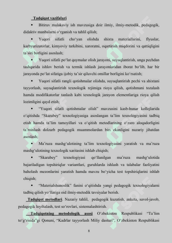 Kasb-hunar kollejlarida yuqori sifatli qotishmalar olish mavzusini o‘qitishda skarabey texnologiyasining qo‘llanilishi 7
