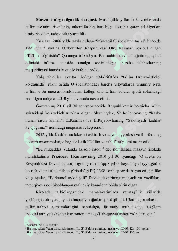 O`zbekistonda ta`lim tizimining takomillashuvining yo`nalishlari va natijalari 6