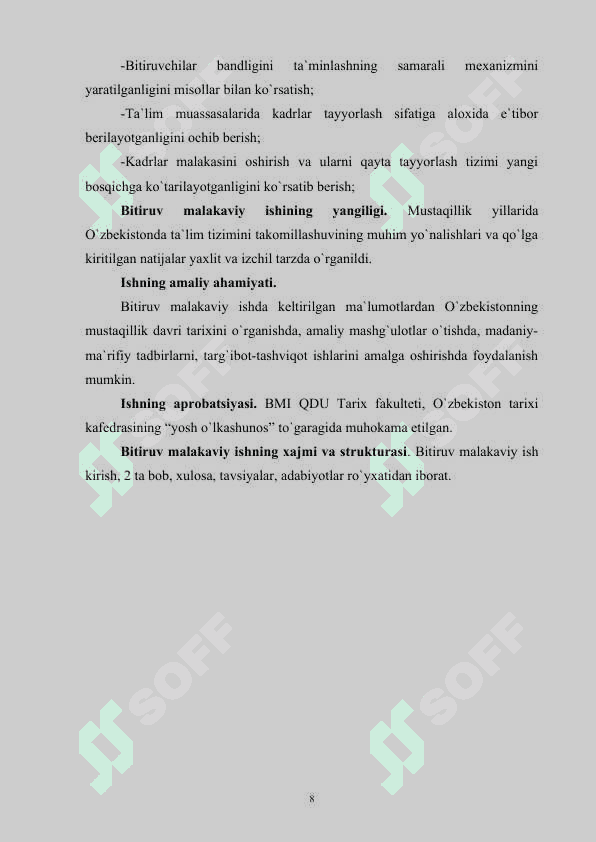 O`zbekistonda ta`lim tizimining takomillashuvining yo`nalishlari va natijalari 8
