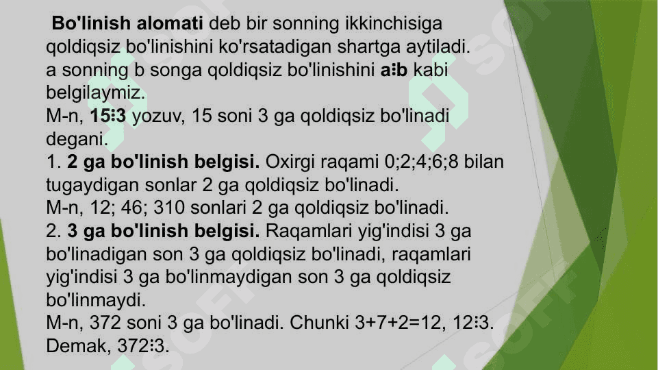 Bo’linish alomatlari 2