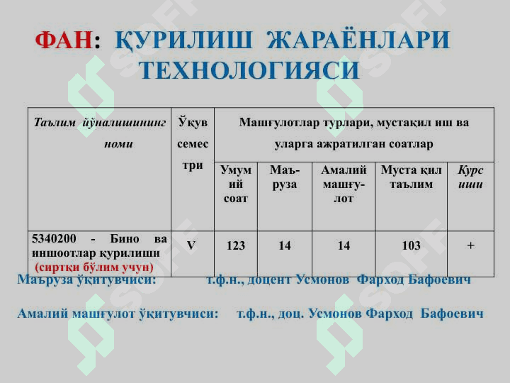 ҚМ. ҚУРИЛИШ  ЖАРАЁНЛАРИ   ТЕХНОЛОГИЯСИ 2