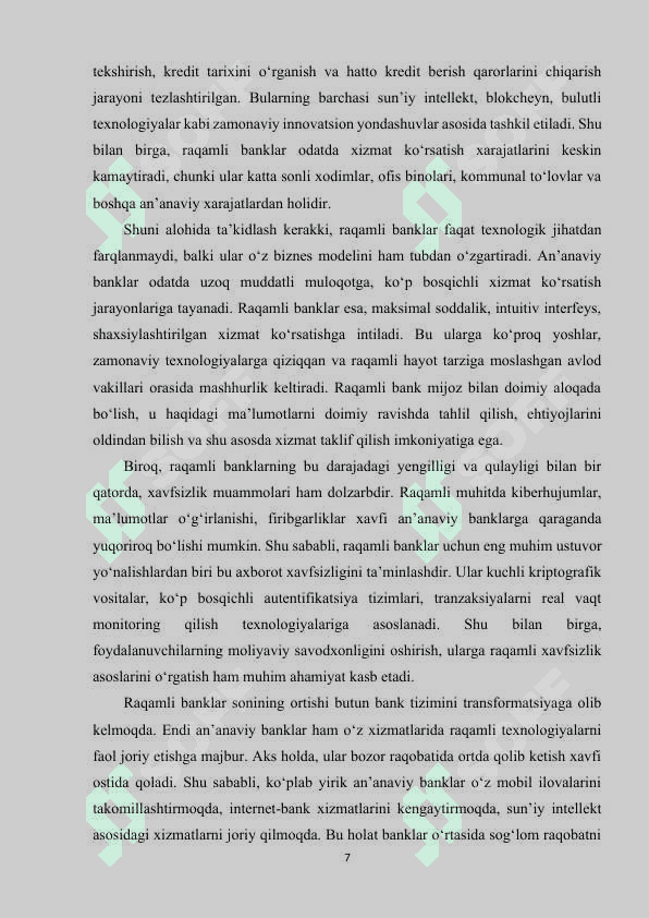 RAQAMLI BANKLAR VA AN’ANAVIY BANK TIZIMINING TRANSFORMATSIYASI. 6