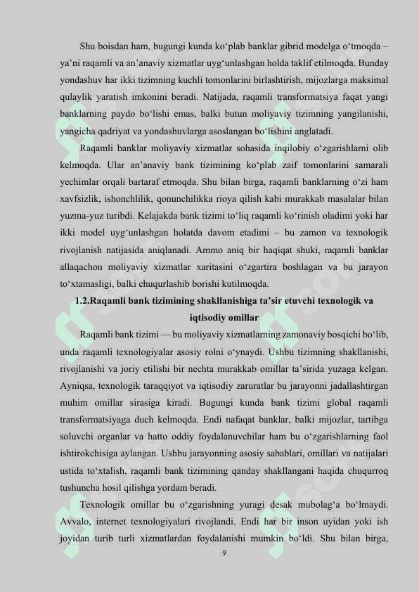 RAQAMLI BANKLAR VA AN’ANAVIY BANK TIZIMINING TRANSFORMATSIYASI. 8