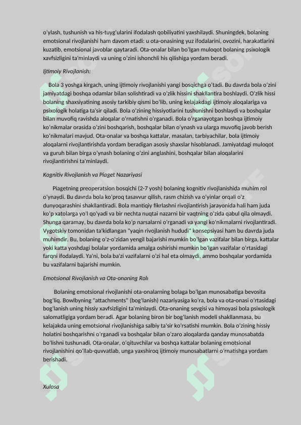Ontogenizning Ilk Bosqichlarida Insonning Psixik Rivojlanishiga Xos Xususiyatlari esse 2