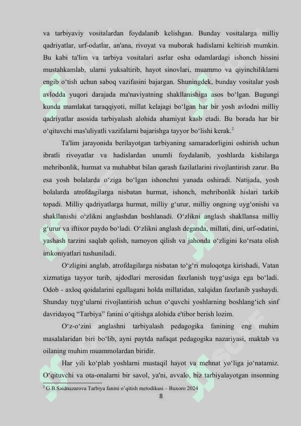 Umumta’lim maktablarida yuqori sinflarda tarbiya fanini o‘qitish metodikasi 8