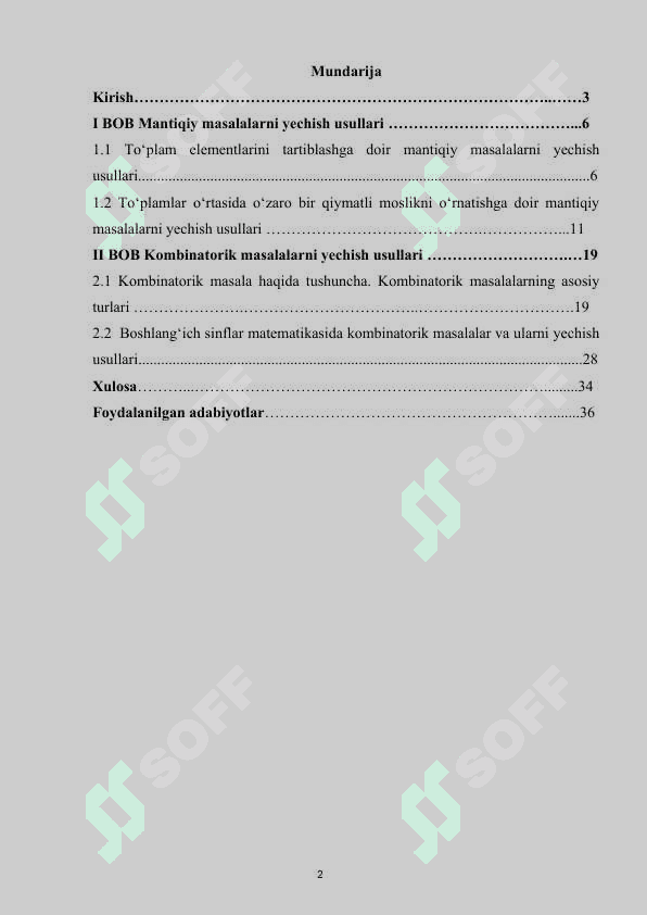 Boshlang‘ich sinflarda to‘plam va kombinatorika elementlari, mantiqiy masalalar 2