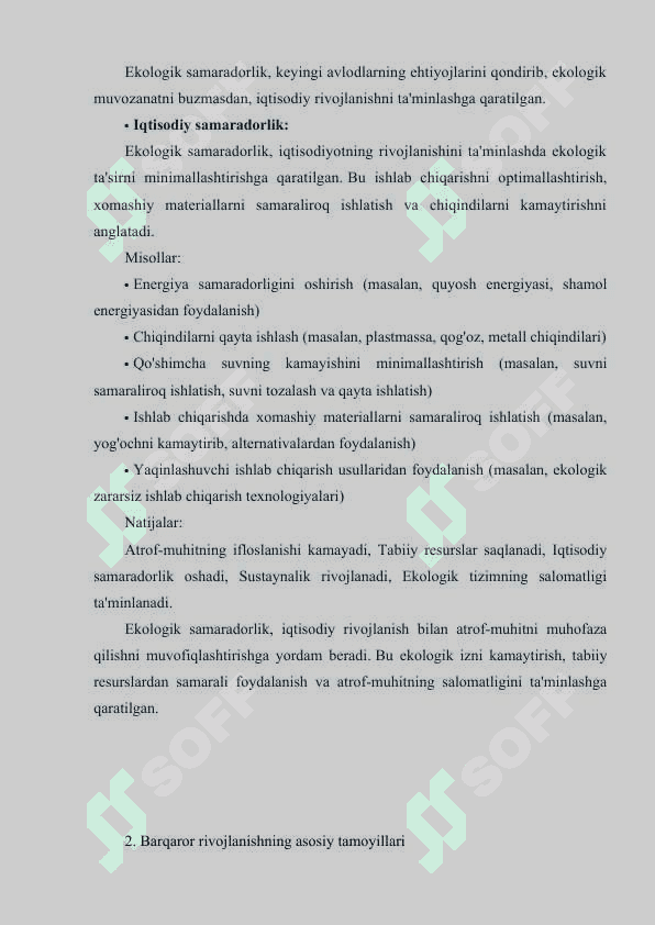 Ekologik samaradorlik va barqaror rivojlanish 2