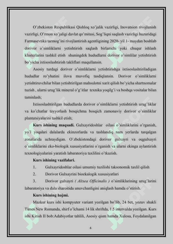 Dorivor gulxayri  (althaea officinalis) o’simlik urug’ining labaratoriya taxlili 6