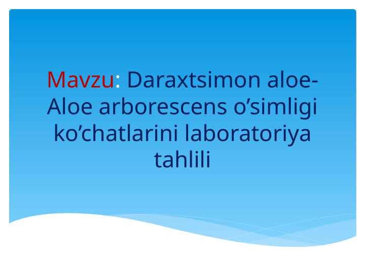 Daraxtsimon aloe-Aloe arborescens o’simligi ko’chatlarini laboratoriya tahlili