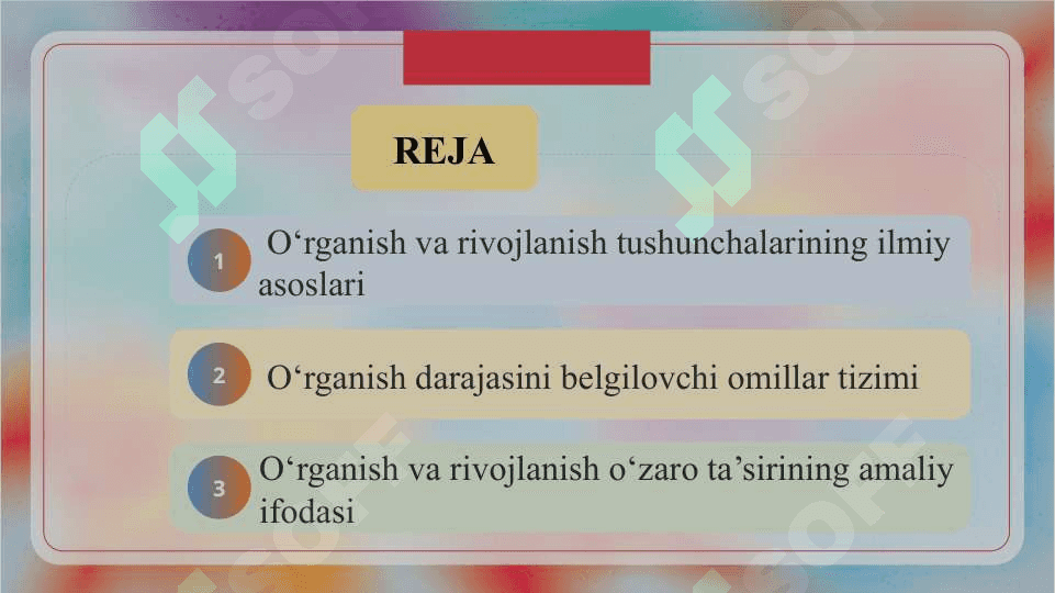 O‘rganish va rivojlanishning o‘zaro munosabati. O‘rganish darajasini belgilovchi omillar   slayd 2
