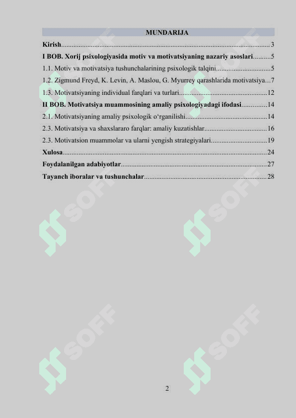 xorij psixologiyasida motiv va motivatsiya muammosi 2