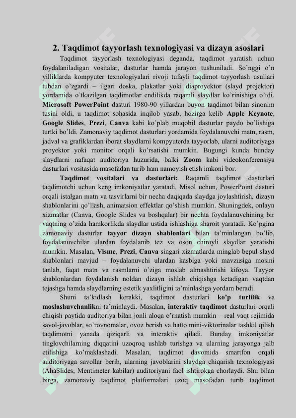 Taqdimot tayyorlash va taqdim etish usullari 6