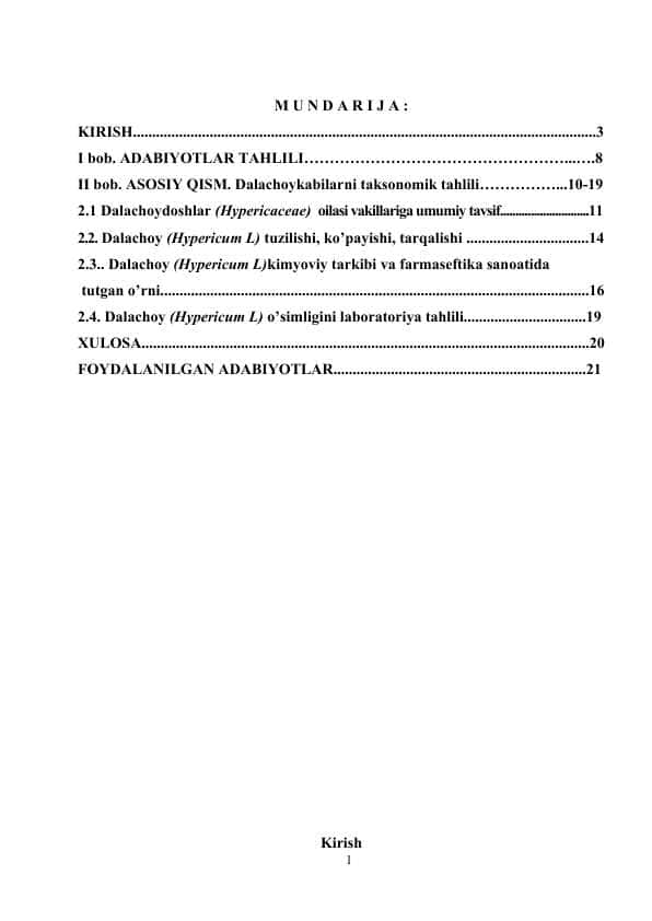 Dalachoy (Зверобой проырявленный)  Hypericcum perforatum L. o’simligi  urug’larini laboratoriya tahlili.