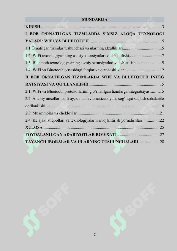 Ōrnatlgan tizmlarda wifi va Bluetoohh 2