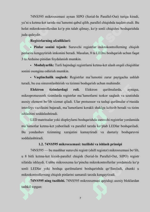 74NS595_suruvchi_registr_mikrosixema_4_razryadli_matrisani_boshqarish 7