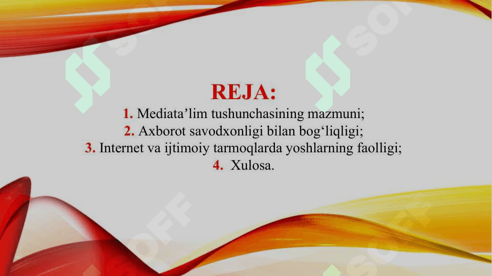 Mediata'lim va uni o'quvchi - yoshlarga o'qitishning ahamiyati (TAQDIMOT) 2