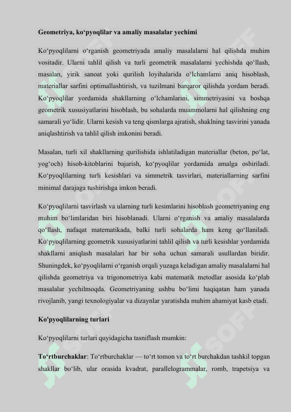 Ko'pyoqlilar, ularning turli kesimlarini tasvirlashga oid masalalar yechimi 4