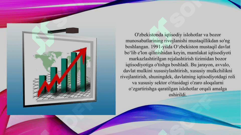 Iqtisodiy islohotlar, xususiy mulkchilikning shakllanishi. O'zbekistonda bozor munosabatlarining rivojlanishi (TAQDIMOT) 3