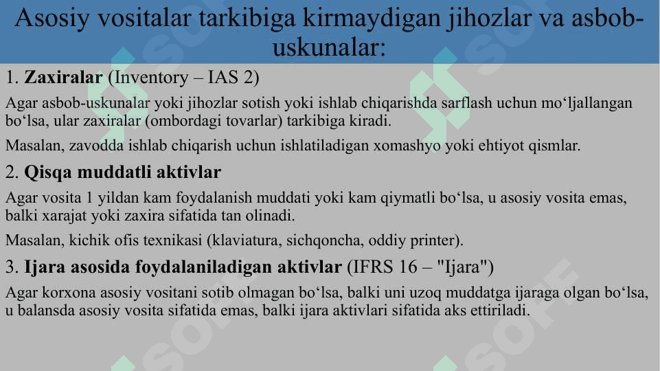 Asosiy vositalar haqida asosiy tushunchalar va ularning buxgalteriya hisobi. 7