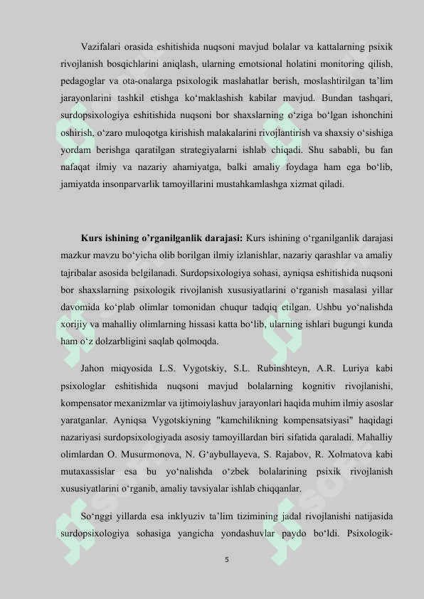 Surdopisixologiya fanining predmeti, maqsadi va vazifalari (KURS ISHI) 5