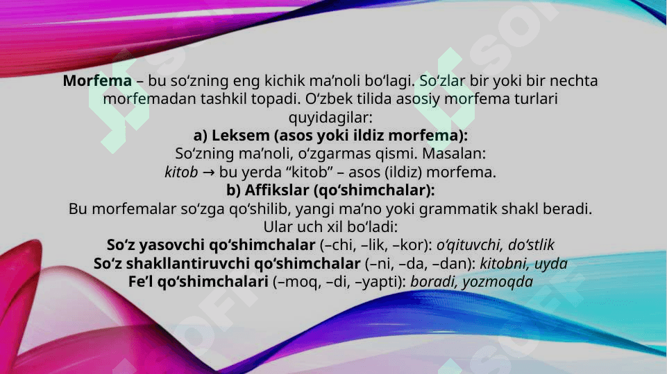 So'zning morfemik tarkibi. O'zbek tilida so'z yasalishi (TAQDIMOT) 3