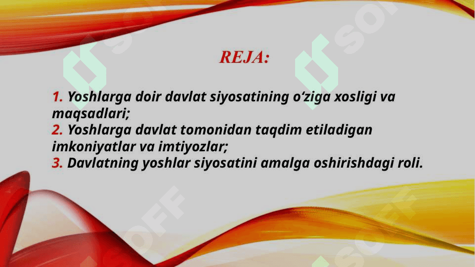 Yoshlarga doir davlat siyosatining izchil va samarali tashkil etilishi (TAQDIMOT) 2